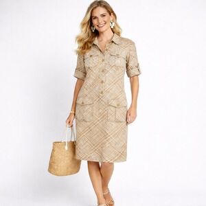J McLaughlin Catalina Cloth Shift Dress Womens XL Beige Preppy Resort Travel